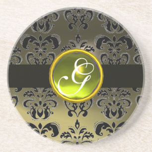 BLACK EN GRAY DAMASK Yellow Topaz Monogram Zandsteen Onderzetter