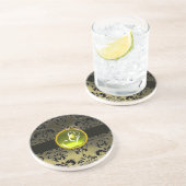 BLACK EN GRAY DAMASK Yellow Topaz Monogram Zandsteen Onderzetter (Zijkant)