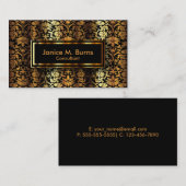 Black en Metallic Gold Floral Damask Visitekaartje (Voorkant / Achterkant)
