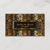 Black en Metallic Gold Floral Damask Visitekaartje (Voorkant)