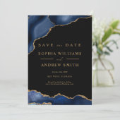 Black en Navy Gold Save the Date Kaart (Staand voorkant)