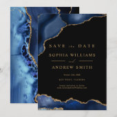 Black en Navy Gold Save the Date Kaart (Voorkant / Achterkant)