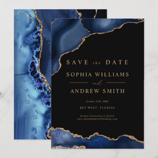 Black en Navy Gold Save the Date Kaart (Voorkant / Achterkant)