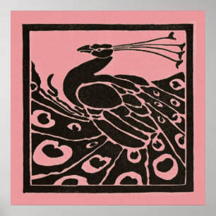 BLACK EN PINK PEACOCK POSTER