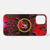 BLACK EN RED BURGUNDY DAMASK MONOGRAM, Ruby Case-Mate iPhone Case (Achterkant (horizontaal))