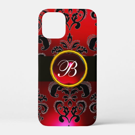 BLACK EN RED BURGUNDY DAMASK MONOGRAM, Ruby Case-Mate iPhone Case (Achterkant)