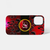 BLACK EN RED BURGUNDY DAMASK MONOGRAM, Ruby iPhone Hoesje (Achterkant horizontaal)