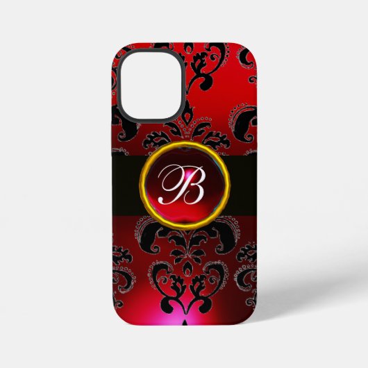 BLACK EN RED BURGUNDY DAMASK MONOGRAM, Ruby iPhone Hoesje (Achterkant)