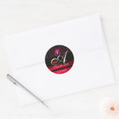 BLACK EN RED BURGUNDY DAMASK MONOGRAM, Ruby Ronde Sticker (Envelop)