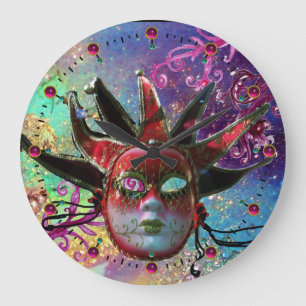 BLACK EN RED JESTER MASK Blue Masquerade Party Grote Klok