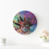 BLACK EN RED JESTER MASK Blue Masquerade Party Grote Klok (Huis)