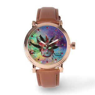 BLACK EN RED JESTER MASK Blue Masquerade Party Horloge