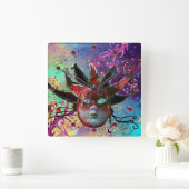 BLACK EN RED JESTER MASK Blue Masquerade Party Vierkante Klok (Huis)