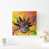 BLACK EN RED JESTER MASK Masquerade Party Yellow Vierkante Klok (Huis)