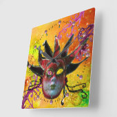 BLACK EN RED JESTER MASK Masquerade Party Yellow Vierkante Klok (Hoek)