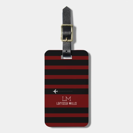 BLACK en RED strepen luggagetag met naam Bagagelabel (Voorkant verticaal)