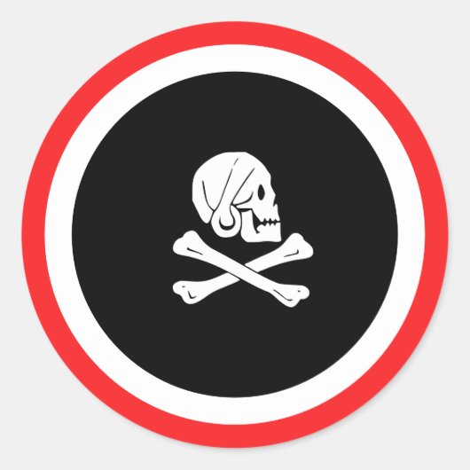 Black en RedJolly Roger Pirate Ronde Sticker (Voorkant)