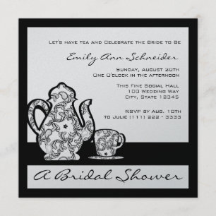 Black en Silver Bridal Tea Shower Kaart