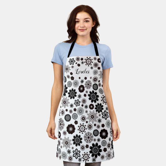  Black en White Boho Mandala Flowers Schort (Gedragen)