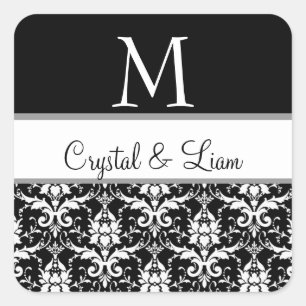 BLACK en WHITE Damask Wedding Monogram Sticker