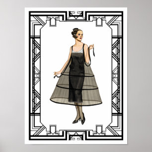 'Black' en 'White Flapper Evening Gown' Poster