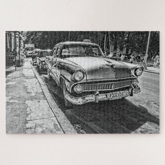  Black en White Taxi Street Scene Legpuzzel (Horizontaal)