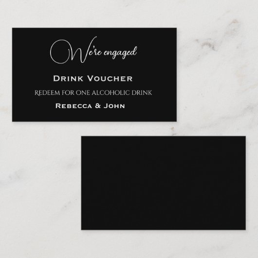 Black Engaged Party Drink Voucher Enclosure Card Visitekaartje (Voorkant / Achterkant)