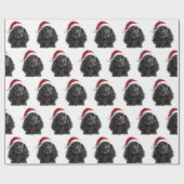 Black English Cocker Spaniel Dog with Santa Hat Cadeaupapier (Vlak)