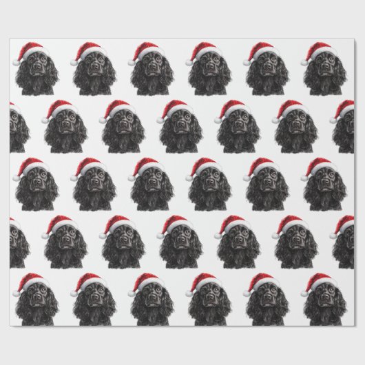 Black English Cocker Spaniel Dog with Santa Hat Cadeaupapier (Vlak)