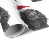 Black English Cocker Spaniel Dog with Santa Hat Cadeaupapier (Rol Hoek)