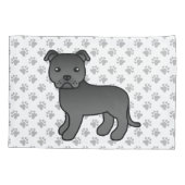 Black English Staffie Cute Cartoon Dog & Paws Kussensloop (Achterkant)