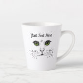 Black Etched Drawing Cat Face Green Eyes Latte Mok (Rechts)