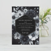 Black Ethereal Bloom Wedding Kaart (Staand voorkant)