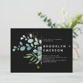 Black Eucalyptus Gold Foil Modern Wedding Kaart (Staand voorkant)