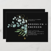 Black Eucalyptus Gold Foil Modern Wedding Kaart (Voorkant / Achterkant)