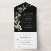 Black Eucalyptus Greenery Wedding Elegant Modern All In One Uitnodiging (Binnen)