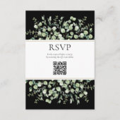Black Eucalyptus QR Code Wedding RSVP  Informatiekaartje (Voorkant)