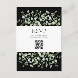 Black Eucalyptus QR Code Wedding RSVP  Informatiekaartje