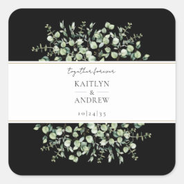 Black Eucalyptus Together Forever Wedding  Vierkante Sticker