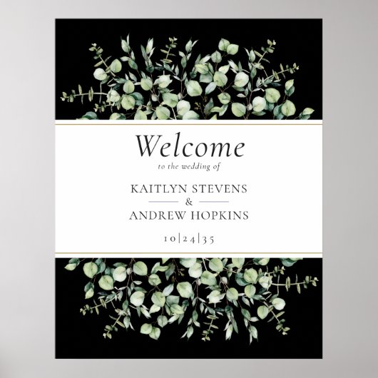 Black Eucalyptus Wedding Welcome  Poster (Voorkant)