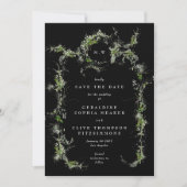 Black Eucalyptus Wreath Monogram Photo Wedding Save The Date (Voorkant)