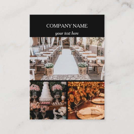 Black Event Planning Business 3 foto's QR-code Visitekaartje (Voorkant)