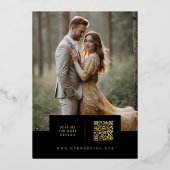 Black Exquisite Simple Wedding Botanical Monogram Folie Uitnodiging (Achterkant)