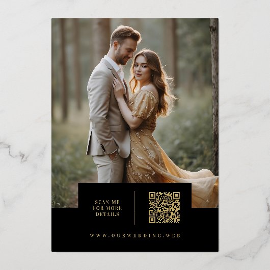 Black Exquisite Simple Wedding Botanical Monogram Folie Uitnodiging (Achterkant)