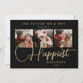 Black Exquisite Sophisticated Wedding Xmas 3Photos Save The Date (Voorkant)