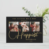 Black Exquisite Sophisticated Wedding Xmas 3Photos Save The Date (Staand voorkant)