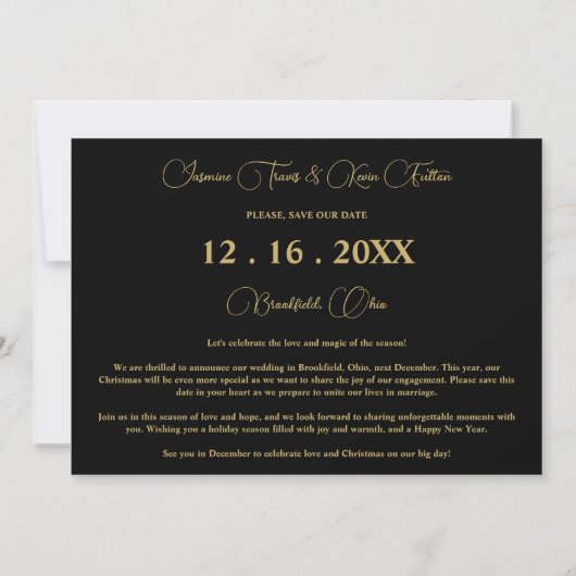 Black Exquisite Sophisticated Wedding Xmas 3Photos Save The Date (Achterkant)