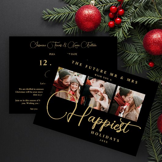 Black Exquisite Sophisticated Wedding Xmas 3Photos Save The Date