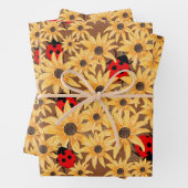 Black-Eyed Susan And Ladybugs Seamless Pattern Inpakpapier Vel (In situ)
