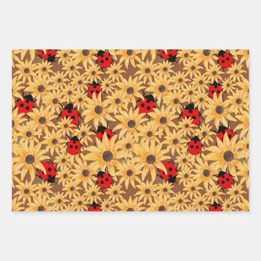 Black-Eyed Susan And Ladybugs Seamless Pattern Inpakpapier Vel (Voorkant)